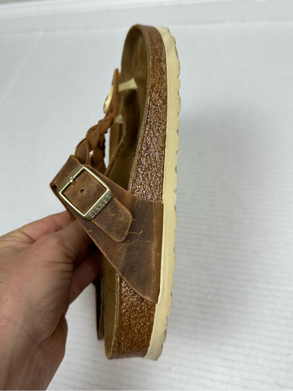Birkenstock Gizeh Braided Sandal - Women's Oiled Leather in Cognac Size EU 38 - Picture 6 of 11